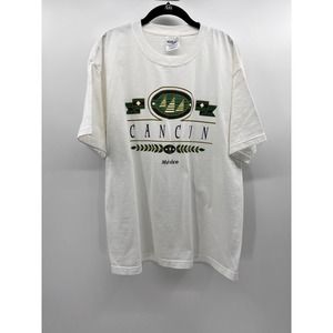 Vintage Cancun Mexico White Short Sleeve Tshirt Graphic Travel Beach Vaca XL